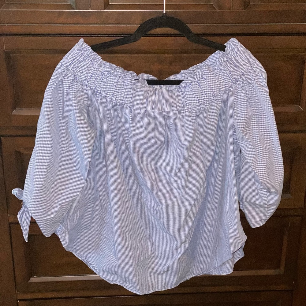 H&M Blue and White Off the Shoulder Top